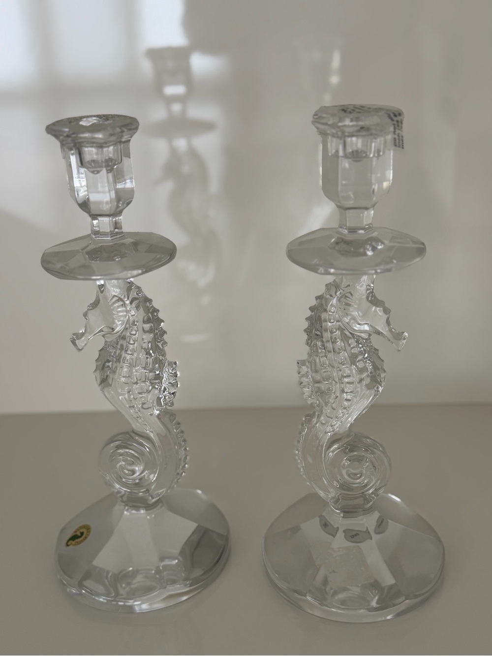New Waterford Crystal Seahorse Candle Holders - Pair